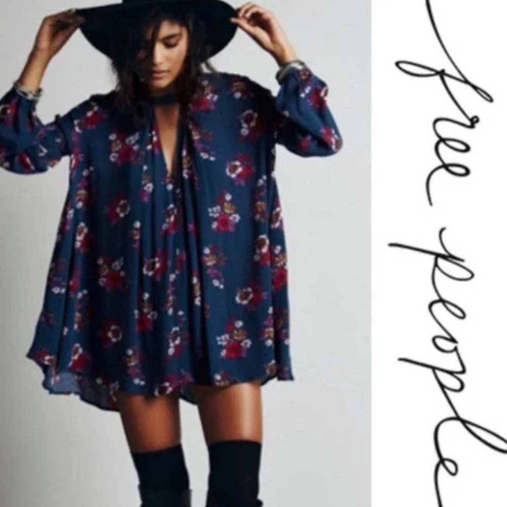 Free People Blue Electric Orchid Print Swing Short Tunic Size XS